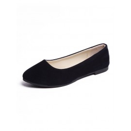 Plain All Season Simple Daily Velvet Flat Heel Round Toe Pu Slip On Shallow Shoes for Women