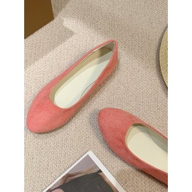 Plain All Season Simple Daily Velvet Flat Heel Round Toe Pu Slip On Shallow Shoes for Women