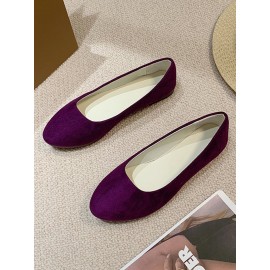 Plain All Season Simple Daily Velvet Flat Heel Round Toe Pu Slip On Shallow Shoes for Women