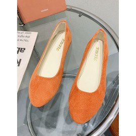 Plain All Season Simple Daily Velvet Flat Heel Round Toe Pu Slip On Shallow Shoes for Women