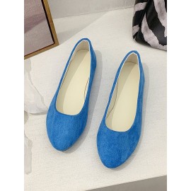 Plain All Season Simple Daily Velvet Flat Heel Round Toe Pu Slip On Shallow Shoes for Women