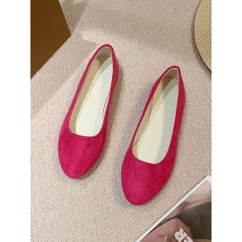 Plain All Season Simple Daily Velvet Flat Heel Round Toe Pu Slip On Shallow Shoes for Women