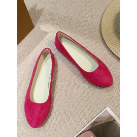 Plain All Season Simple Daily Velvet Flat Heel Round Toe Pu Slip On Shallow Shoes for Women