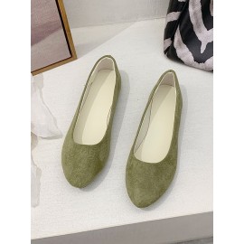 Plain All Season Simple Daily Velvet Flat Heel Round Toe Pu Slip On Shallow Shoes for Women