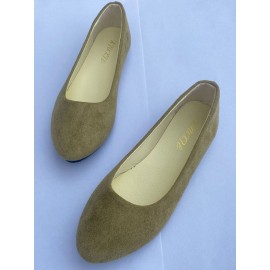 Plain All Season Simple Daily Velvet Flat Heel Round Toe Pu Slip On Shallow Shoes for Women