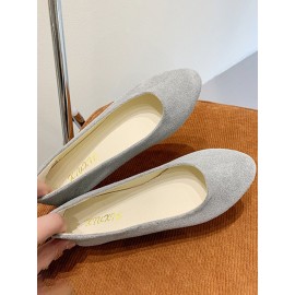 Plain All Season Simple Daily Velvet Flat Heel Round Toe Pu Slip On Shallow Shoes for Women