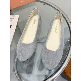 Plain All Season Simple Daily Velvet Flat Heel Round Toe Pu Slip On Shallow Shoes for Women