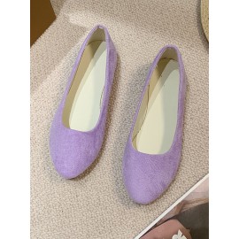 Plain All Season Simple Daily Velvet Flat Heel Round Toe Pu Slip On Shallow Shoes for Women