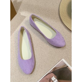 Plain All Season Simple Daily Velvet Flat Heel Round Toe Pu Slip On Shallow Shoes for Women