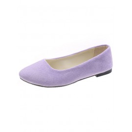 Plain All Season Simple Daily Velvet Flat Heel Round Toe Pu Slip On Shallow Shoes for Women