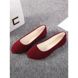 Plain All Season Simple Daily Velvet Flat Heel Round Toe Pu Slip On Shallow Shoes for Women