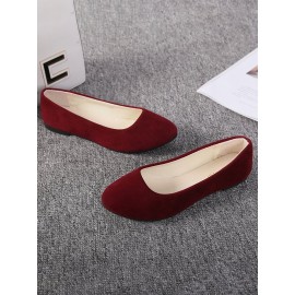 Plain All Season Simple Daily Velvet Flat Heel Round Toe Pu Slip On Shallow Shoes for Women