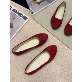 Plain All Season Simple Daily Velvet Flat Heel Round Toe Pu Slip On Shallow Shoes for Women