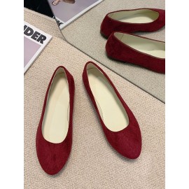 Plain All Season Simple Daily Velvet Flat Heel Round Toe Pu Slip On Shallow Shoes for Women