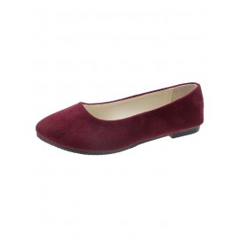 Plain All Season Simple Daily Velvet Flat Heel Round Toe Pu Slip On Shallow Shoes for Women