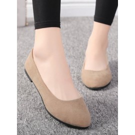 Plain All Season Simple Daily Velvet Flat Heel Round Toe Pu Slip On Shallow Shoes for Women