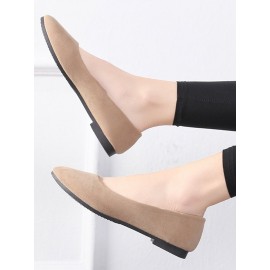 Plain All Season Simple Daily Velvet Flat Heel Round Toe Pu Slip On Shallow Shoes for Women