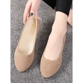 Plain All Season Simple Daily Velvet Flat Heel Round Toe Pu Slip On Shallow Shoes for Women