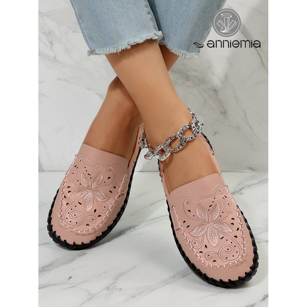 Floral Embroidery Breathable Hollow out Loafers