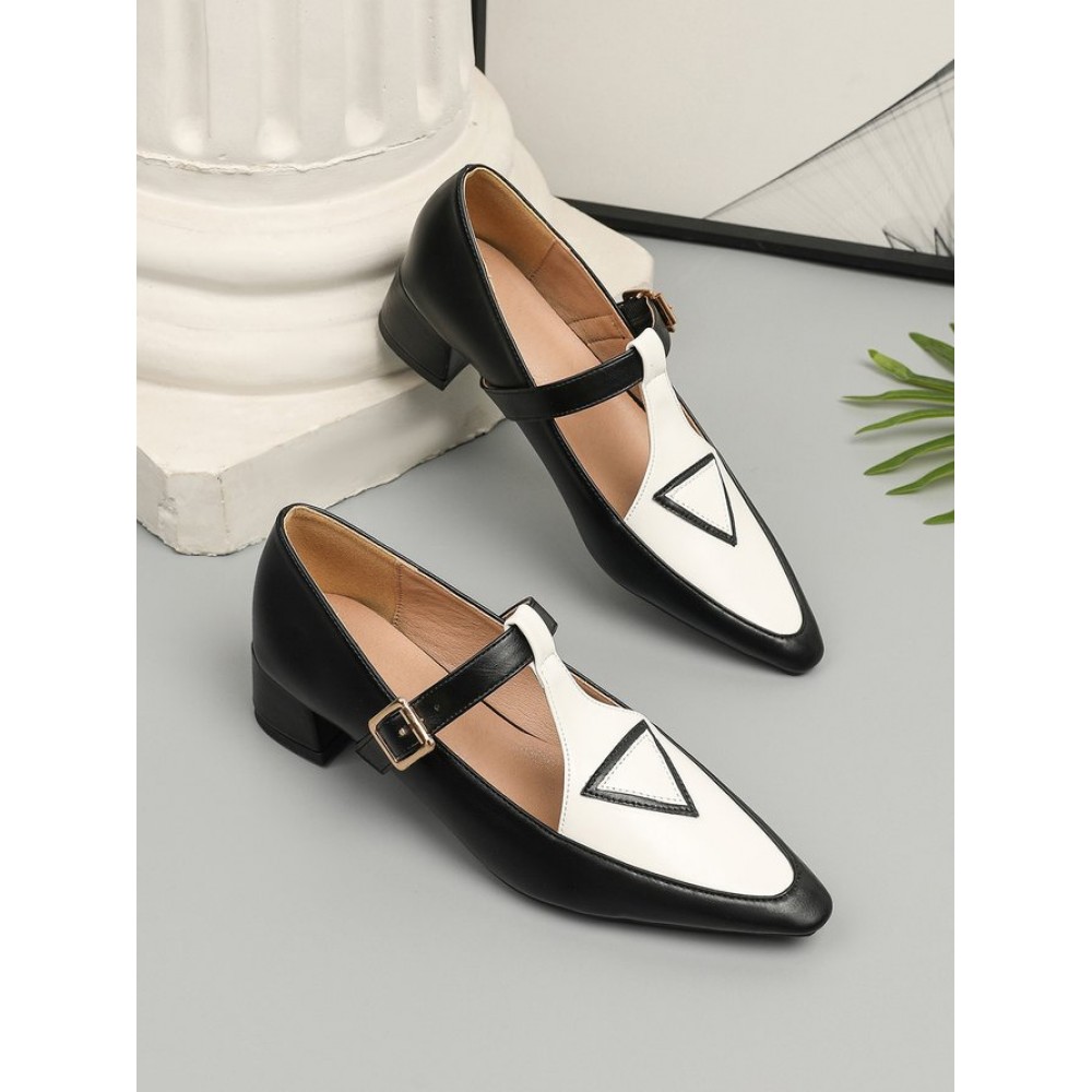 Urban Color Block Non-Slip Adjustable Buckle Low Heel T-Strap