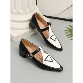 Urban Color Block Non-Slip Adjustable Buckle Low Heel T-Strap