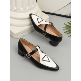 Urban Color Block Non-Slip Adjustable Buckle Low Heel T-Strap