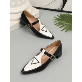 Urban Color Block Non-Slip Adjustable Buckle Low Heel T-Strap