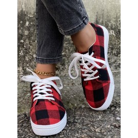 Christmas Red Plaid Black And White Plaid Leopard Casual Flat Shoes