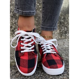 Christmas Red Plaid Black And White Plaid Leopard Casual Flat Shoes