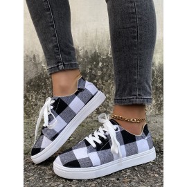 Christmas Red Plaid Black And White Plaid Leopard Casual Flat Shoes