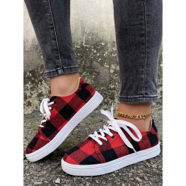 Christmas Red Plaid Black And White Plaid Leopard Casual Flat Shoes