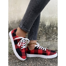 Christmas Red Plaid Black And White Plaid Leopard Casual Flat Shoes