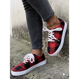 Christmas Red Plaid Black And White Plaid Leopard Casual Flat Shoes