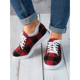 Christmas Red Plaid Black And White Plaid Leopard Casual Flat Shoes