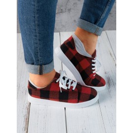 Christmas Red Plaid Black And White Plaid Leopard Casual Flat Shoes