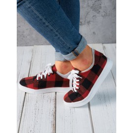 Christmas Red Plaid Black And White Plaid Leopard Casual Flat Shoes