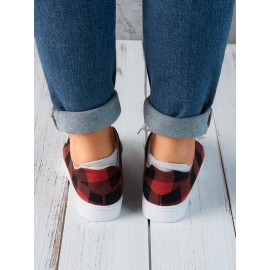 Christmas Red Plaid Black And White Plaid Leopard Casual Flat Shoes