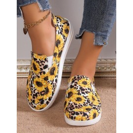 Casual Sunflower Non-Slip Slip On Flat Heel Deep Mouth Shoes Printing