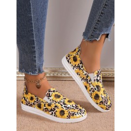 Casual Sunflower Non-Slip Slip On Flat Heel Deep Mouth Shoes Printing