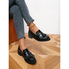Urban Plain Non-Slip Slip On Block Heel Loafers Tassel
