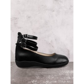 Vintage Black Buckle Decor Comfy Sole Shallow Shoes wtith Back Zip