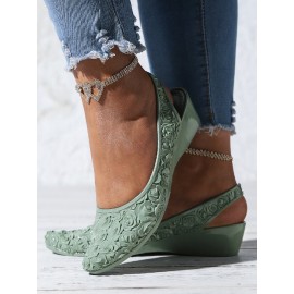 Waterproof Floral Wedge Heel Slingback Shallow Shoes